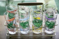 ニイハウ、カホオラヴェまで、ハワイの全8島を描いたハンドペイントのグラス(8個セットで$485）。