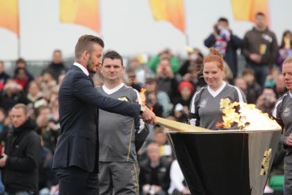 David Beckham during the ceremony to mark the arrival of the Olympic flame, at RNAS Culdrose, Cornwall. Copyright Notice - LOCOG