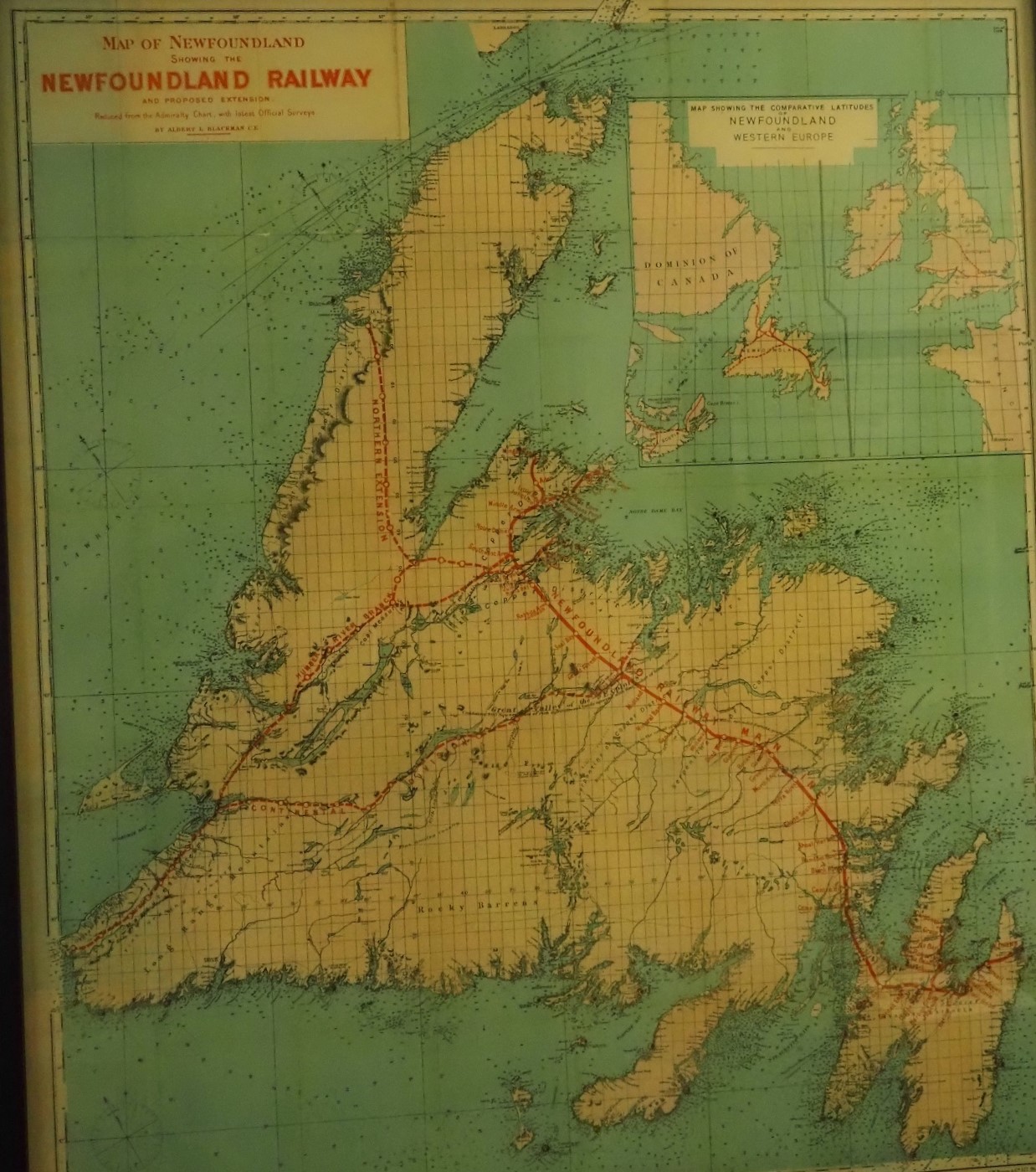 △ニューファンドランド島をかつて走っていた鉄道の路線図
