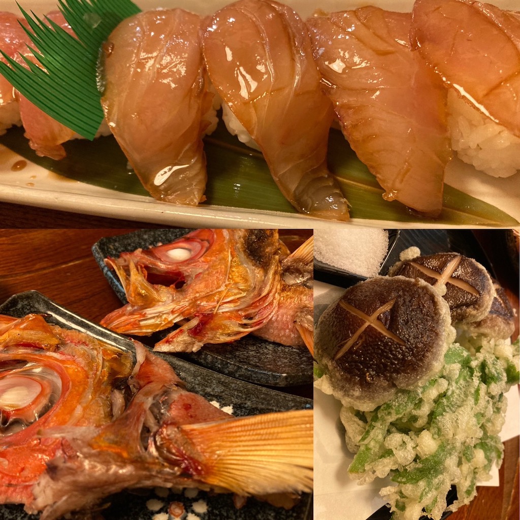 島寿司に、金目鯛、八丈島名産明日葉のてんぷら、どれも絶品です